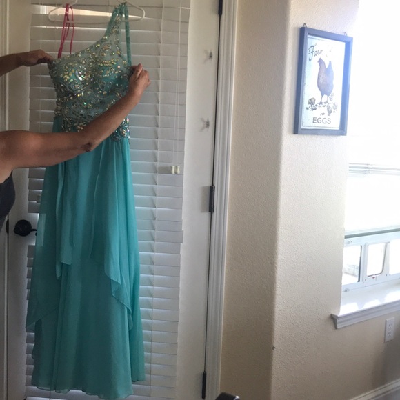 Turquoise Prom Dress, Hand Beaded, Size S - Picture 2 of 8